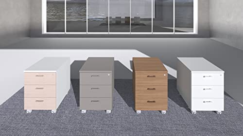 FBasic Cajonera de madera sobre ruedas, 3 cajones con cerradura, roble blanco, 42 x 55 x 57 cm - imagen 5