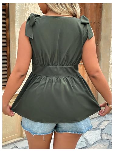 SOLY HUX Women's Plus Size Tank Top Tie Shoulder V Neck Sleeveless Peplum Button Down Tops2