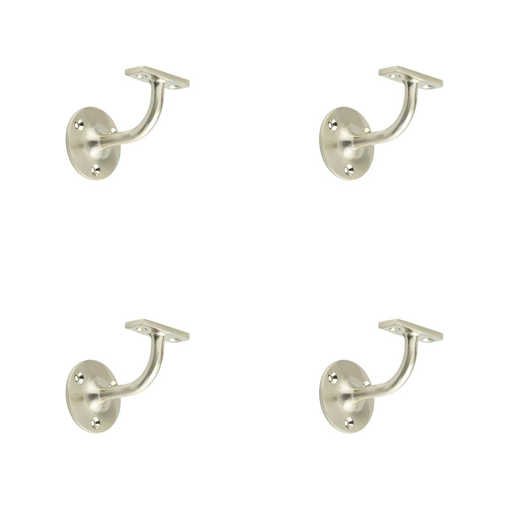 Loops Satin Nickel 4 Pack Zinc Handrail Brackets - 63Mm For Maximum Support - Stair Bannister Holder