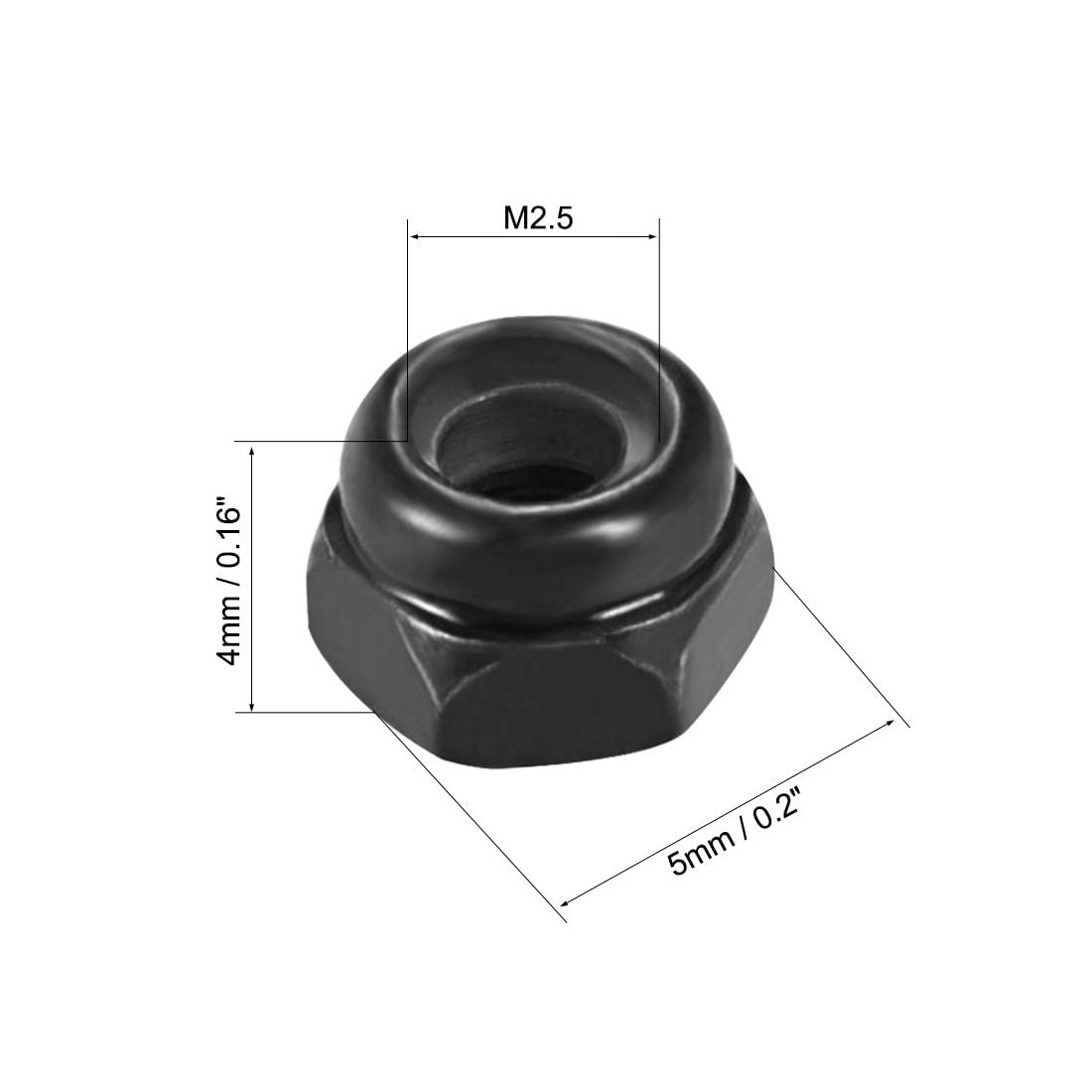 TA-VIGOR 100Pcs M2.5 x 0.45mm Nylon Hex Lock Nuts, Black Carbon Steel Nylon Insert Self-locking Nuts - Image 2