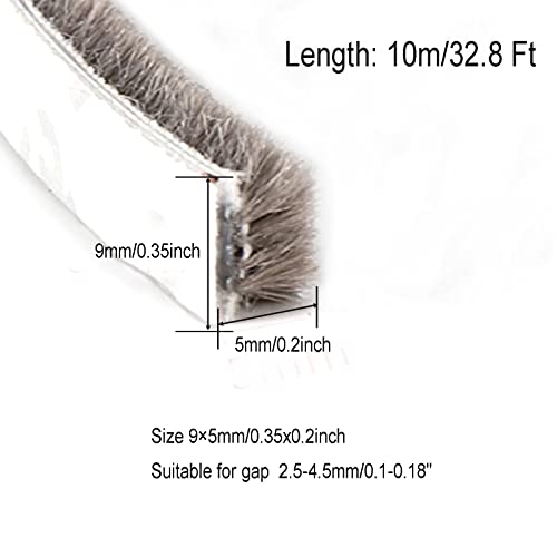 Acbbmns Self-Adhesive Pile Weather Stripping 32.8Ft L X 0.35'' W X 0.2'' H Grey Brush Weather Seal Strip For Door Window Weatherproof Dustproof Soundproof #TOP1