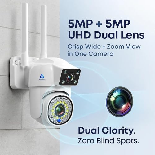 Image of SuperCam 36IRs White 5+5MP UHD Dual Lens /Dual Screen WiFi Outdoor CCTV Camera | Color Night Vision | AI Human Detection | Two-Way Audio | IP66 Waterproof