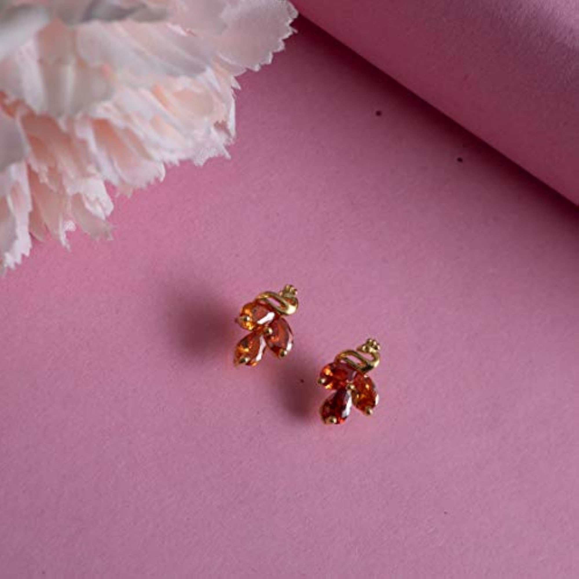 24 Kt Plated CZ Pear Tangerine Stud Earrings