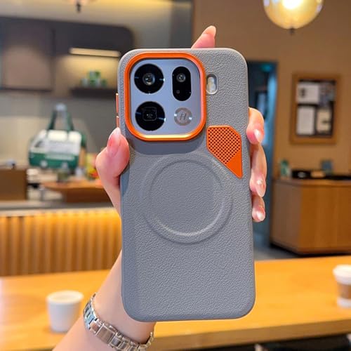 Image of for Oppo Find X9 Pro 5G Magnetic Case Leather Coated PC + TPU Phone Cover with Heat Dissipation Sheet - Grey