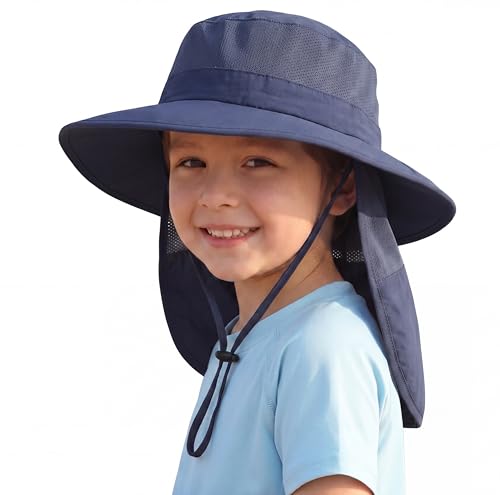 Image of Home Prefer UPF50+ Kids Girls Boys Sun Hat Wide Brim Fishing Hat with Neck Flap Adventure Beach Safari Sun Protection Cap