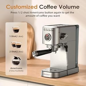 Spacekey Espresso Machine with Milk Frother, 20 Bar Compact Expresso Coffee Machines for Home, Stainless Steel Espresso Maker with 39oz Removable Water Tank for Cappuccino Latte, Fast Heating, Silver — photo 5 of 6