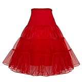 Myhengt Kristallgarn Damen Garnrock Retro Swing Petticoat Unterrock Rockabilly Pettiskirt Tutu Rockabilly Skirt (M, rot)