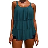 OMKAGI Womens Tankini Bathing Suits Swimdress Tribal Print Swimsuits with Boyshort(L,9-Blue Black)