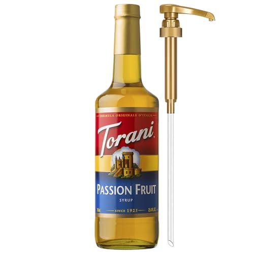 Torani Passion Fruit Syrup for Drinks, Flavoring for Iced Tea, Lemonade, Sodas, and Cocktails, Glass Bottle with Pump Included, 25.4 Fl Oz