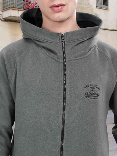 Image of STELLERS Men's Solid Zipper Fleece Hooded Sweatshirt | Regular Fit | Feather Touch Feel | Odour Resistant | Wrinkle Free | Quick Dry | Stretchable | Breathable | Sustainable | Anti-Static