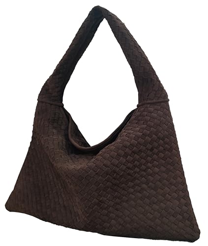 Image of Suede Woven Hobo Bags for Women Slouchy Suede Tote Top-handle Bag Vintage Satchels Woven Purse