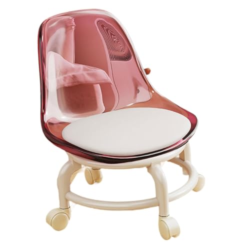Taburete con Ruedas y Asiento Giratorio, Taburete para pedicura, para Oficina, Garaje, Cocina, Limpieza de Suelos, peluquería, Rosa