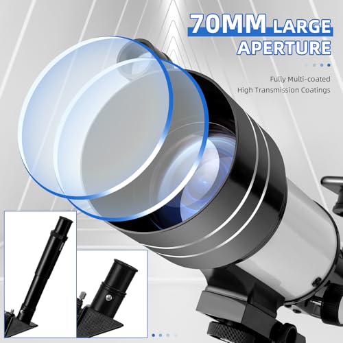 Sararoom Telescope for Adults Astronomy, 70mm Aperture 300mm Refractor Telescope for Kids and Beginners, Portable Travel Telescope with Stainless Tripod, Phone Adapter, White - Image 2