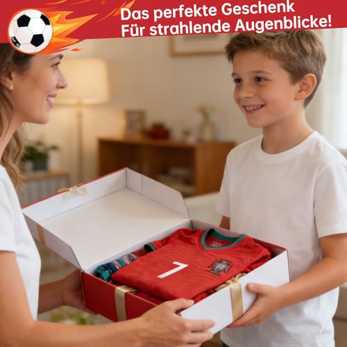 Oirigaga Fussball Trikot Kinder Set, WM 2026 Heim Nr.7 Trikot für Jungen und Mädchen von 6-7 Jahren, Atmungsaktives und Schnelltrocknendes Fußball-Trainingstrikot mit Kurzarm Shorts Socken, Rot Grün