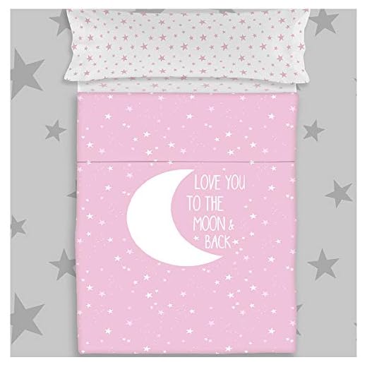 COTTON ARTean Juego de sabanas Infantil/Juvenil Moon Pink Cama de 90 x 190/200. 100% ALGODÓN.