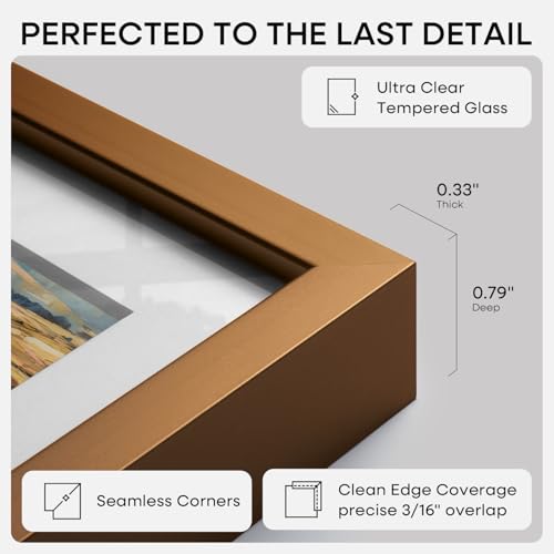 Homeforia 8x11 Picture Frame Bronze, High End Metal 8 x 11 Brass Frames with Mat 6 by 9 for Photo, 11x8 Frame Matted to 6x9 inch Print, 8by11 Wall or Tabletop Frame, Tempered Glass, Wall Kit, Set of 1 by Homeforia - Image 5