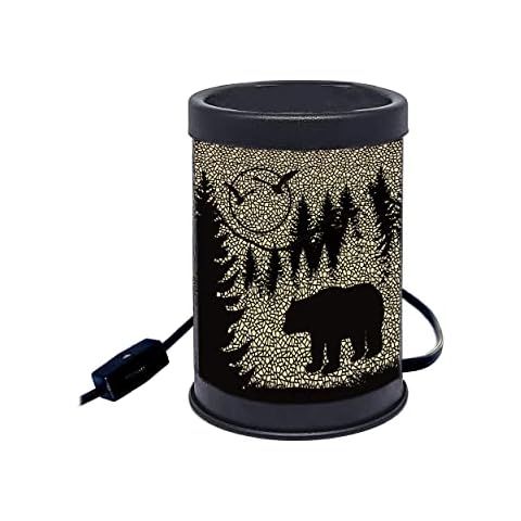 Rivers Edge Products Rustic Electric Candle Warmer Lamp and Wax Warmer for Scented Wax, Night Light, Home Decor, Gift for Home or Office, Black with Backlight Illustration, Bear Cover
