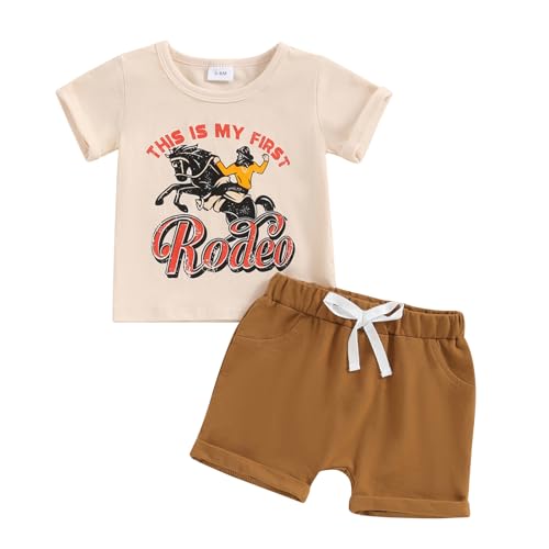 Image of Western Baby Boy Clothes Highland Cow Farm Print T-shirt Casual Shorts Toddler Summer Country Cowboy Clothes Outfit