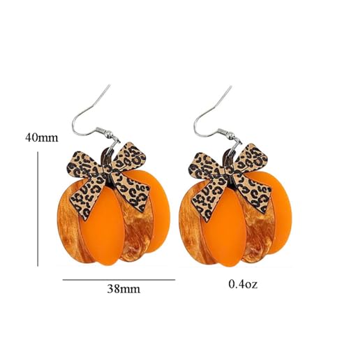 Fall Pumpkin Leopard Print Bow Dangle Drop Statement Earrings for Women Acrylic Bowknot Ribbon Autumn Thanksgiving Hook Hoop Earring Cute Jewelry Gifts Halloween Festival2