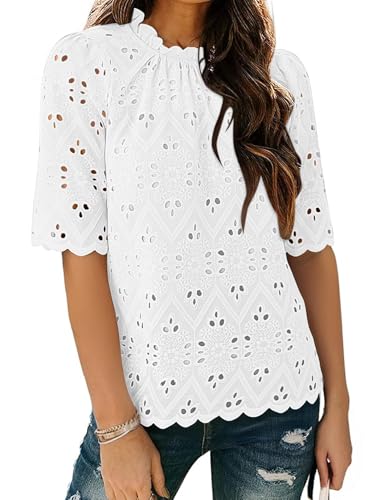 BETTE BOUTIK Womens Lace Tops 2025 Trendy Long Short Sleeve Eyelet Embroidered Dressy Casual Blouse Shirts