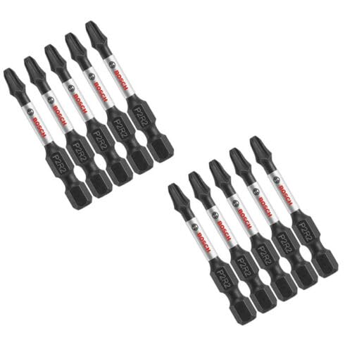 Image of Replacement For Compatible With Bosch 10 Pack of Impact Tough 2 Inch Phillips/Square -2 Bits - ITP2R2205-2PK