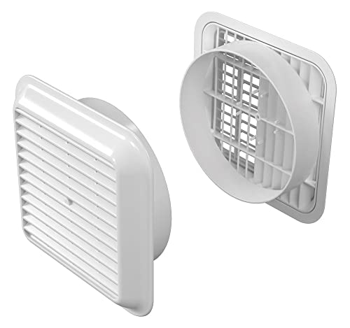 Rejilla de ventilación cuadrada GRIGLIA 180 (base 180 mm, altura 180 mm), de material plástico ABS color blanco, con boquilla circular para tubos diámetro 160 mm Cover