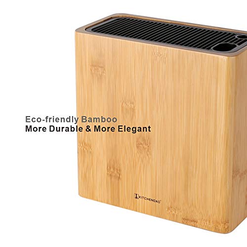 Kitchendao Xl Bamboo Universal Knife Block Holder With Slots For Scissors And Sharpening Rod, Safe, Space Saver Knives Storage Stand Display Without Knives, Unique Slot Design To Protect Blade #TOP2