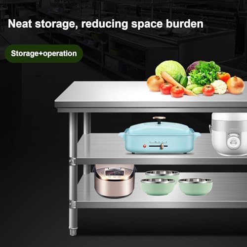 Stainless Steel Commercial Worktable with 3-Tier Shelf, Heavy-Duty Catering Prep Table for Restaurant, Home Kitchen, Food Preparation, Durable Kitchen Workbench