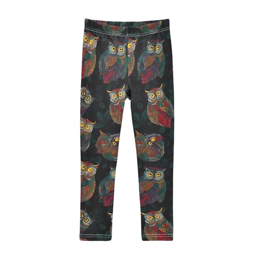 ALAZA Girls' Leggings Children's Yoga Pants Skinny Printed Dance Ethnic Owl Comfortable 4T