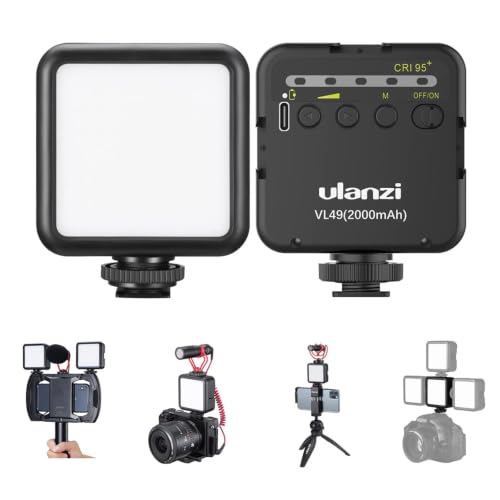 ULANZI VL49 2000mAh LED Video Light w 3 Cold Shoe Rechargeable Soft Light Panel Portable Photography Lighting for DJI OSMO Sony DSLR Canon Camera GoPro Vlogging