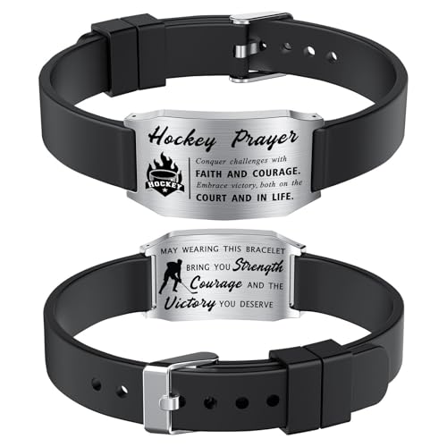 Richesele Hockey Gifts - Inspirational Hockey Prayer Bracelet - Hockey Party Favors For Teen Hockey Player Hockey Fans Coach Team, Small, black