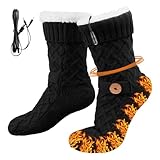 Heizsocken USB – Elektrische Fußwärmer Mit Wollfutter | Gestrickt, rutschfeste Sohle, 21x25 cm, DC 5V, Unisex Winterwärme Für Zuhause Büro Reisen, Komfortabel, Weich, Wiederaufladbar