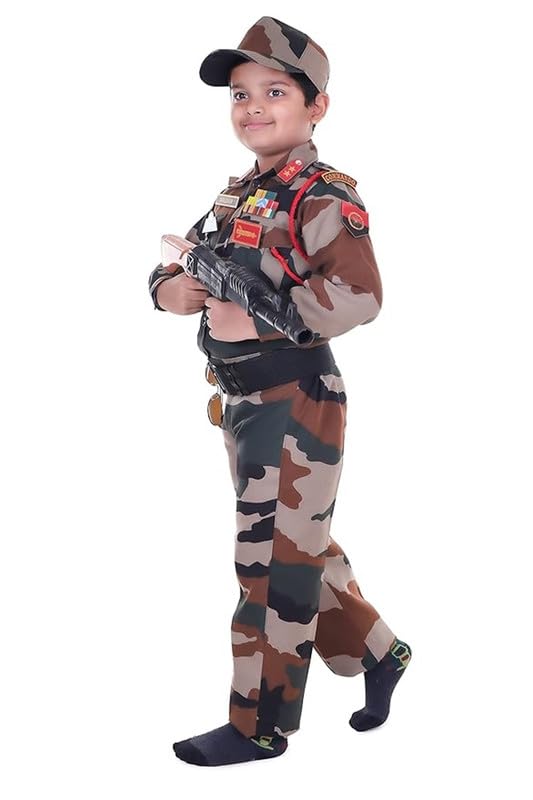 Image of Army Dress for Kids | Indian Military Soldier Fancy Dress Costume | Polyester Fabric | Army Uniform for Boys & Girls | School Fancy Dress, Role Play, Independence Day & Republic Day