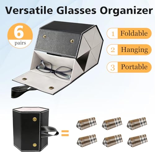 Image of SMARTTOP Sunglass Eyeglass Organizer Collector 5 slot 6 Slot PU Eyeglasses Storage Case Box Multiple Hanging Eyewear Display