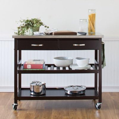 Kitchen Island Cart with Stainless Steel Top Finish: Espresso