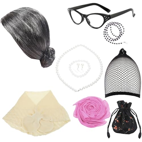Costume grand-mère et accessoires de fête pour soirée jeu de rôle