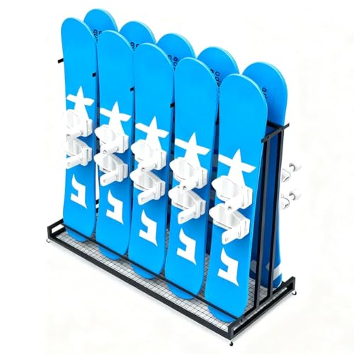 MegLob Dual Side Snowboard Storage Holder, Commercial Mobile Ski Display Stand Rack, Large Capacity Shortboard and Longboard Organizer Floor Stands, Hold 10 Snowboards, for Garage