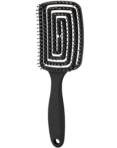 Naidev 1 PCs Curved Vented Hair Brush for Women Hollow Comb Smooth Comb Natural Curly Wet Dry Thick Straight Long Hair Comfortable Grip,Easy to Clean (black)
