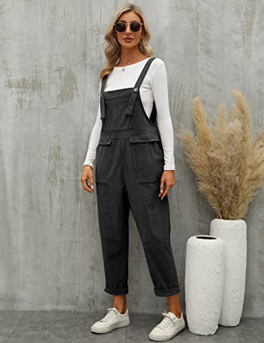 Gihuo Women's Fashion Loose Fit Corduroy Bib Overalls Baggy Jumpsuits(Darkgrey-M) #TOP5