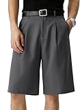 JMIERR Mens Summer Baggy Dress Shorts 2026 Pleated Button Office Fashion Work Business Shorts with Pockets, M, Grey