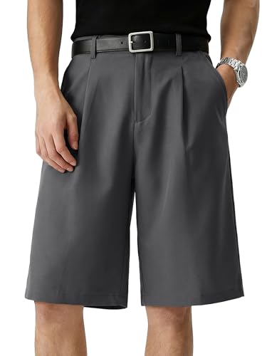 JMIERR Mens Summer Baggy Dress Shorts 2026 Pleated Button Office Fashion Work Business Shorts with Pockets, M, Grey