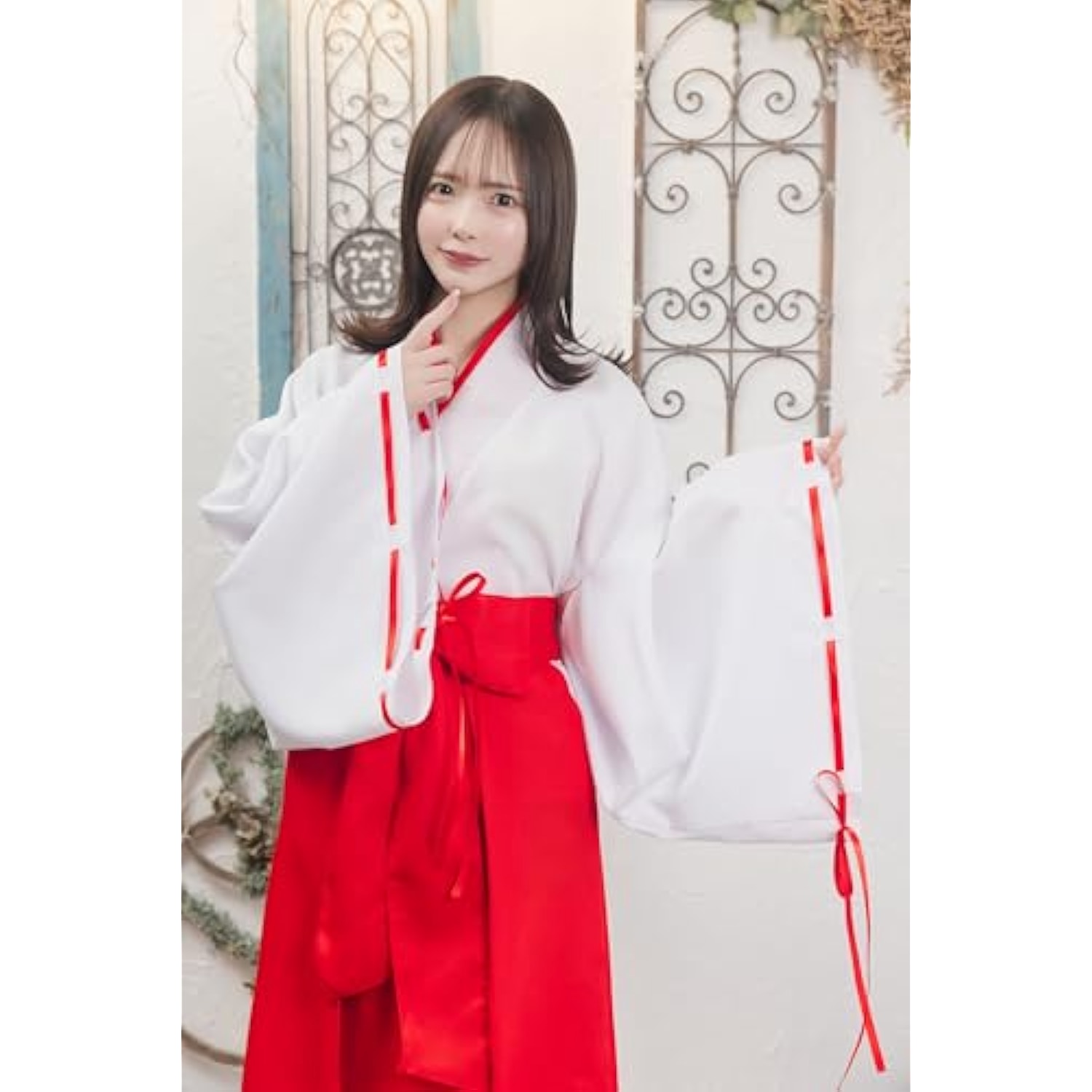 クリアストーン(Clearstone) コスプレ ハロウィン 巫女 ロング レディース レッド 詳細画像5