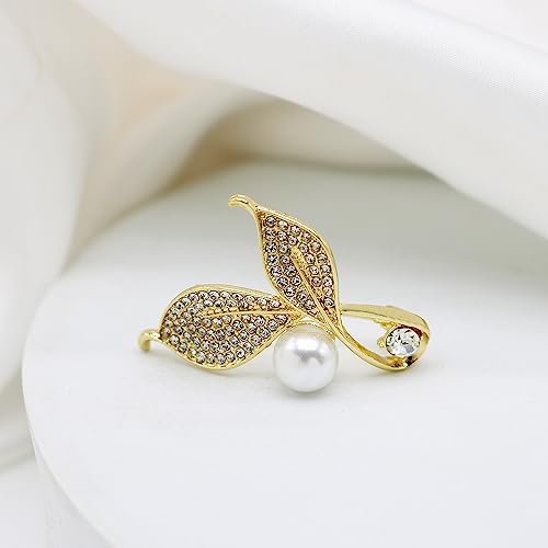 Image of Crystal Pearl Flower Brooches Pins Fashion Beautiful Created Rhinestone Floral Brooch Good Idea for Party Dance Wedding Banquet for Elegant Women Girl
