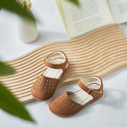 ESTINE Toddler Girls Little Kids Close Toe Sandals - Flower Girl Dress Flats Summer Shoes4