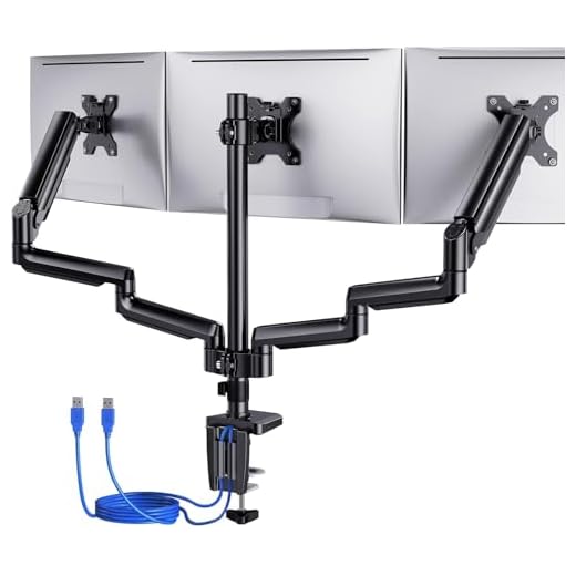 ErGear Triple Monitor Mount Stand with USB Ports, Fully Adjustable Gas Spring 3 Monitor Arm Mount for Three Screens, Fits 27-inch Flat or Curved LCD Computer Screens up to 17.6lbs, Black