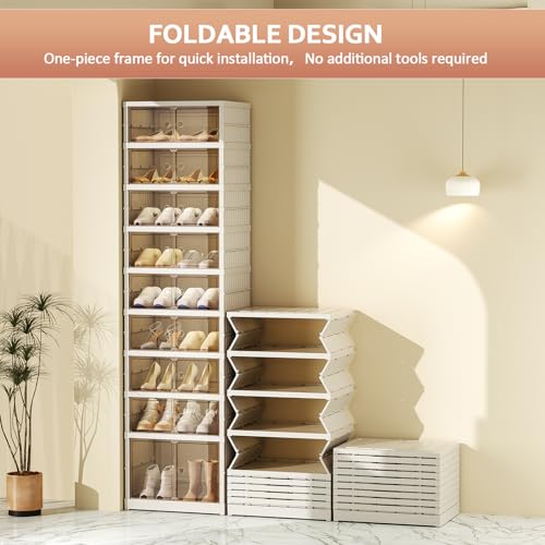 Image of SYNCVIBE Shoe Rack Organizer for Closet Entryway 9 Tiers-18 Pairs Foldable Sneaker Storage Shoe, Collapsible Shoe Cabinet with Doors, Stackable Shoe Storage Cabinet with Lids for Living Room