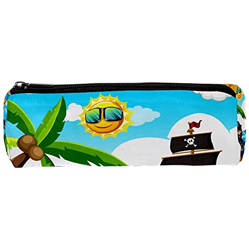 Federmäppchen Mit Großer Kapazität Büro College Schule Ein Pirat Und Ein Glückliches Mädchen Auf Der Insel Bleistiftbeutel Reißverschluss Schreibwarenbeutel Halter Box Multifunktionaler 19x7,5x3,8cm