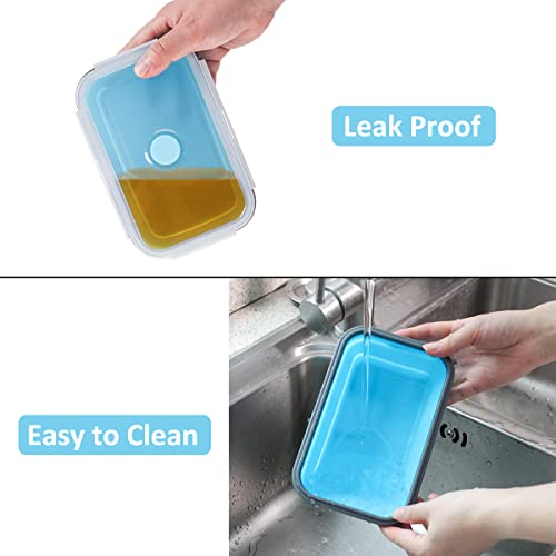 Collapsible Food Storage Containers With Airtight Lid & Air Vent, 4 Sizes, Kitchen Stacking Silicone Collapsible Meal Prep Container Set For Leftover, Microwave Freezer Dishwasher Safe, Blue, Set Of 4 #TOP6