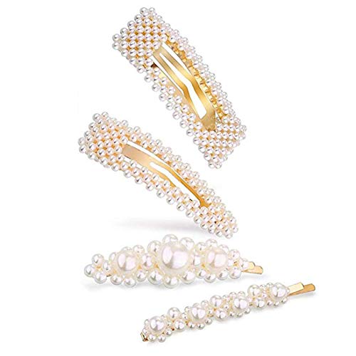 Pearls Hair Clips - Wellstyle Hair Barrettes for Girls Women Wedding Bridal Hair Pins Decorative Gold Fashion Styles Handmade Clip Hair Styling Headwear Accessories for Ladies Women Gifts 4 Pack
