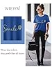 WIEIYM Women's T Shirts Smile Letter Print Summer Tee Crew Neck Ladies Short Sleeve Tops Casual Shirt S-XXL Deep Blue #2